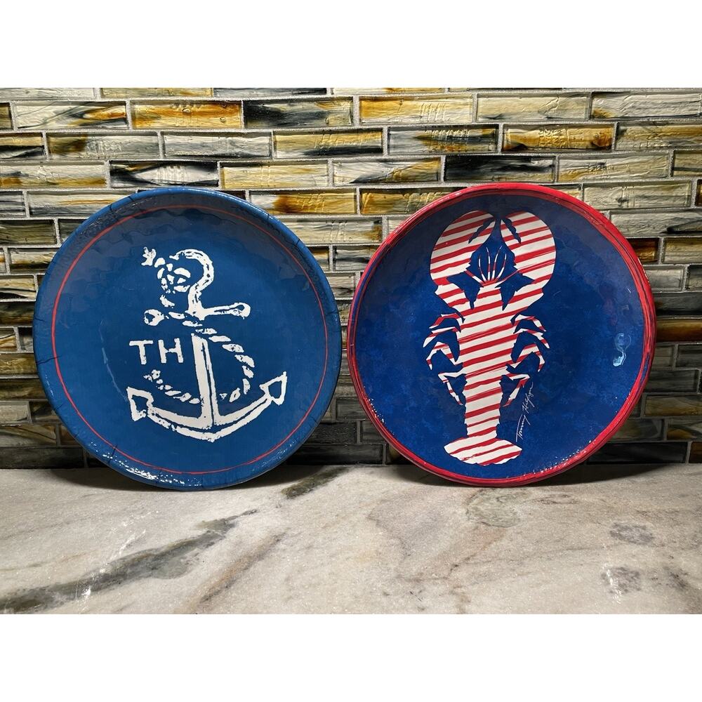 Two Tommy Hilfiger Lobster Anchor Nautical Melamine Plates First Design Samples